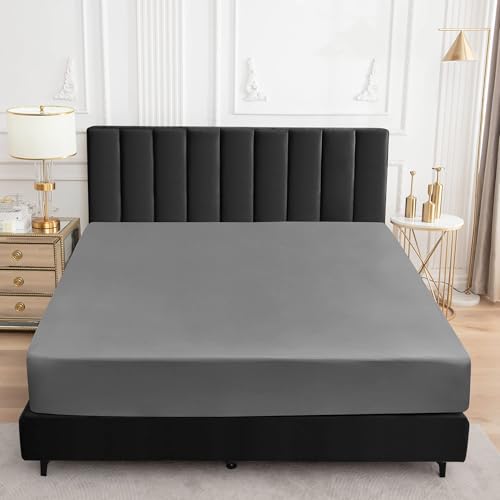 Image of 100% Waterproof Mattress Protector | Permium Cotton Mattress Skin Friendly Bed Cover | Breathable & Non-Allergenic Ultra Soft Elastic Fitted Bed Protector | 75x36 Inch, Single, Grey