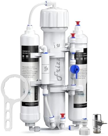 FRIZZLIFE Aquarium Außenfilter & Umkehrosmoseanlage, Kompaktes RO-Wasserfiltersystem, 3-stufig für tropische Fische, Diskusfische, Meeresfische, Kapazität 50 GPD, FAF50