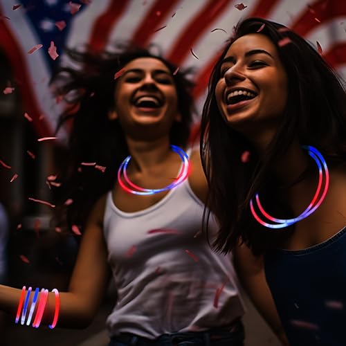 JOYIN 72 Pcs July 4th Glow Sticks Bulk with Connectors, Red White Blue 3 Colors In 1 Glow in The Dark Stick, Light Up Bracelets & Necklaces for Kids & Adults, Party Favor Supplies For Independence Day - image 7