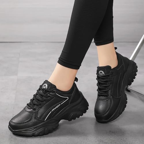 Chunky Sneakers for Women Fashion Platform Height - Increasing Leather Casual Dad Shoes Comfortable Wedge Walking Running Sport Sneakers (Khaki,10)3