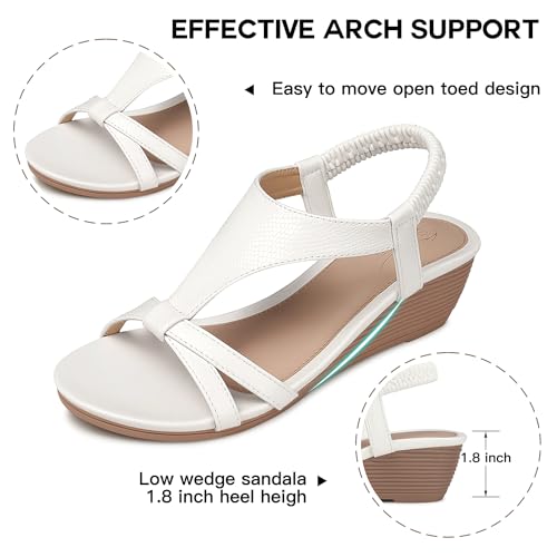 Image of SHIBEVER Wedge Sandals for Women Dressy: White Size 8 Summer Platform Strappy Sandals - Comfortable Walking Slip on Casual Womens Sandal