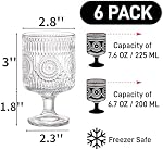 Pumtus 6 Pack de verres à vin vintage, 8 OZ Set de lunettes de gobelet florale embossé, Verre à cocktail à courte tige claire, Coupe de jus de motif pressé unique pour thé glacé, whisky, bière, dessert, fête, anniversaire