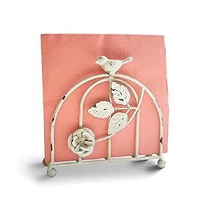 Iron Rustic White Bird & Rose Farmhouse Vintage Napkin Holder/Tabletop Freestanding Tissue Dispenser Iron Rustic White Bird Rose Farmhouse Vintage Napkin HolderTabletop Freestanding Tissue Dispenser