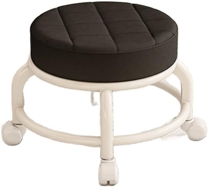 Rotating Low Stool Low Rolling Stool with Wheels, Garage Roller Seat, Pu Leather Roller Seat Wheel Stool Chair Round Rolling Seat, Stool with 360 Degree Universal Wheels