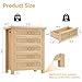 Natural Rattan Dresser for Bedroom with 5 Drawers, Wood Boho Chest of Drawers with Gold Metal Handle, Matte Top Bedroom Tall Dresser with Large Drawers for Living Room, Closet, Hallway, (Nartual)