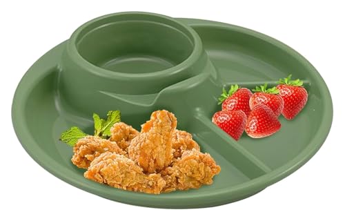 ランチプレート, 仕切り皿, 朝食/パスタ/フルーツ/サラダ用の仕切り付きラウンドトレイ、磁器プレート(Green)