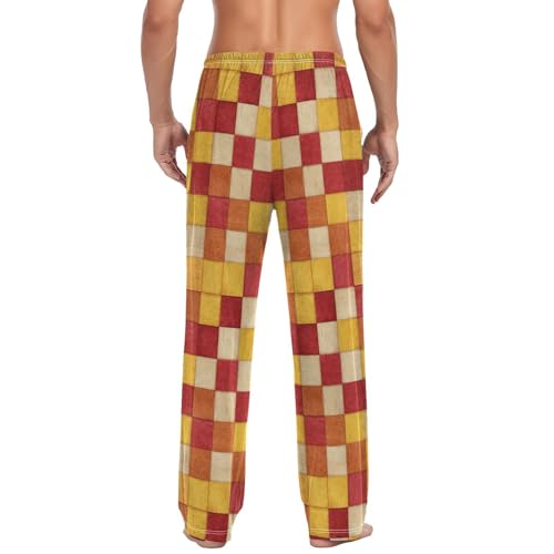 Men's Pajama Pants Orange Plaid Pajama Pants for Men PJs Bottoms Drawstring Pockets Yellow Sleep Lounge Pants S2