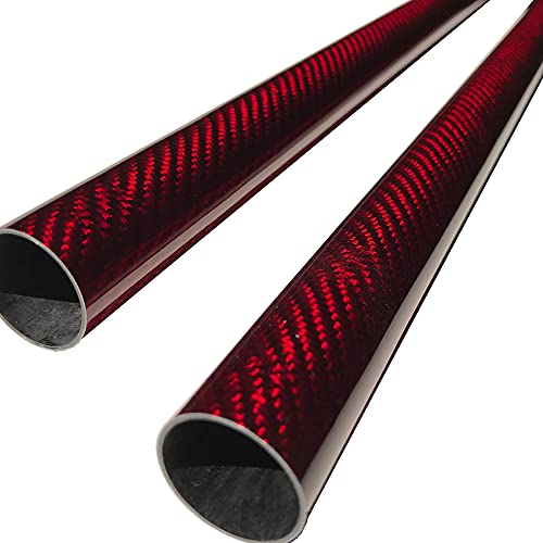 (2) KARBXON - Carbon Fiber Tube - RED - 10mm X 8mm X 1000mm - Hollow Carbon Fiber rods - Glossy Carbon Tubes - Pure Carbon Fibre Tubes - Lightweight High Strength Carbon Fiber Shaft (2) Tubes