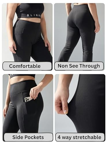 Image of BLINKIN Plus Size Flared Gym Pants for Women - Workout Yoga Pants for Woman - Ultimate Flare Bootcut Track Pants Womens Activewear(M-7XL)