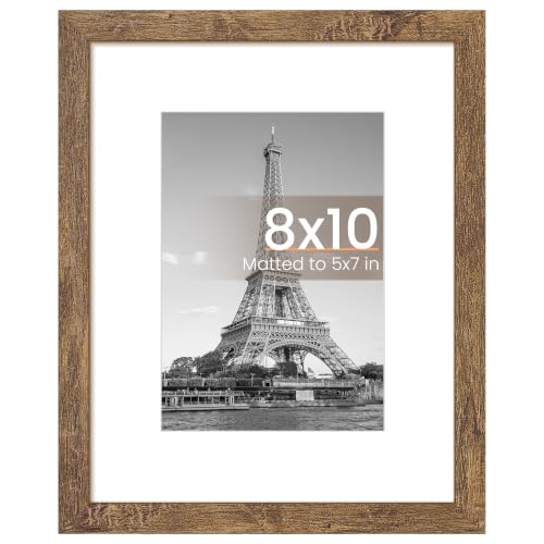 Image of upsimples 8x10 Picture Frame, Display Pictures 5x7 with Mat or 8x10 Without Mat, Wall Hanging Photo Frame, Rustic Brown, 1 Pack