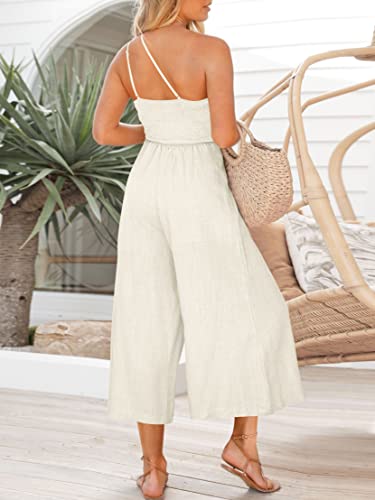 Anrabess Women's Summer Straps One Shoulder Dressy High Waist Casual Wide Leg Jumpsuit Romper With Pockets 502Mibai-M #TOP5