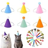 AevYxq Partyhüte Für Kuscheltiere, 18-teiliges Set Mit 6 Mini Partyhüten Und 12 Tröten, Ideal Für Kindergeburtstage Party Hüte, Haustierpartys Und Fotoshootings, Bunte Farben Für Fröhliche Stimmung