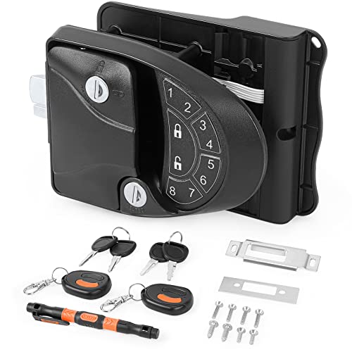 Deshan Rv Keyless Entry Door Lock, With 2 Electronic Induction Keys, 4 Keys, Screwdriver And Backlit Keypad, 100% Metal Rv Door Lock Latch Handle, Will Only Fit 2.75" X 3.75" Lock Hole (Black) #TOP7