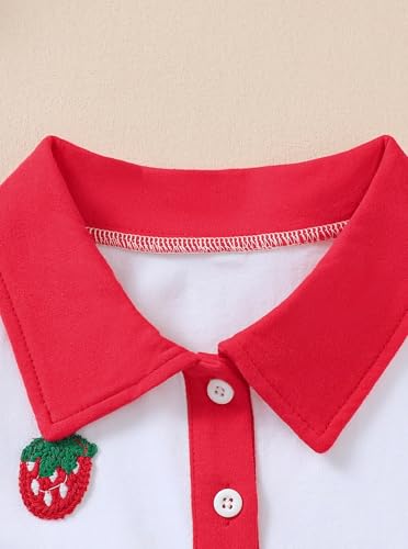 Image of Girls 2 Piece Outfit Preppy Strawberry Graphic Sleeveless Polo Shirt and Pleated Skirt Set with Crossbody Bag