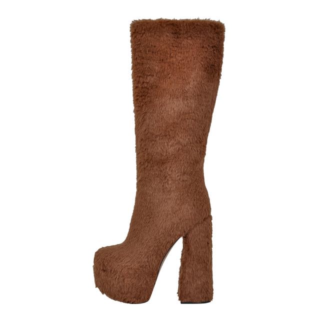 KISTANIA Platform Boots for Women Chunky Heel Knee High Furry Boots