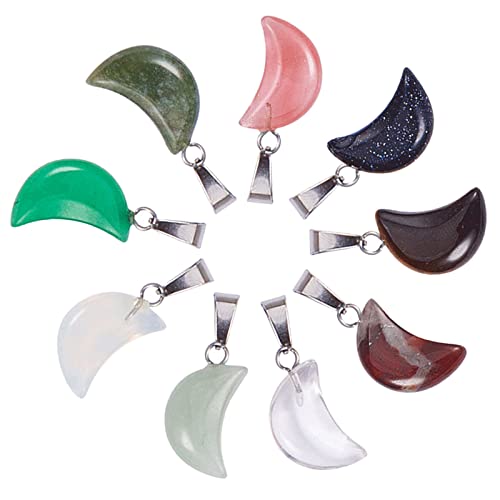 PandaHall Elite - 9pcs Pendentifs en Pierres Lune Pendentif 9 Couleurs Pendentif Gemme Naturel Synthétique avec Bélières pour la Fabrication de Bijoux de Collier