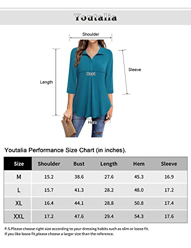 Youtalia Womens Work Blouses And Tops Professional, Ladies Collared Shirts Dressy Casual 3/4 Sleeve Tunic Blouses For Women Business Casual Tops Spring Solid Color Blouses Shirts Blue Coral Medium #TOP5