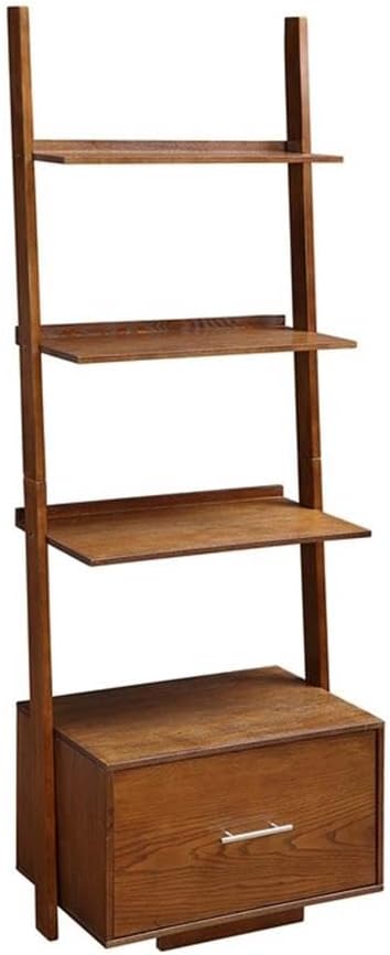 Convenience Concepts 3 tier American Heritage Ladder Bookcase with File Drawer, Dark Walnut