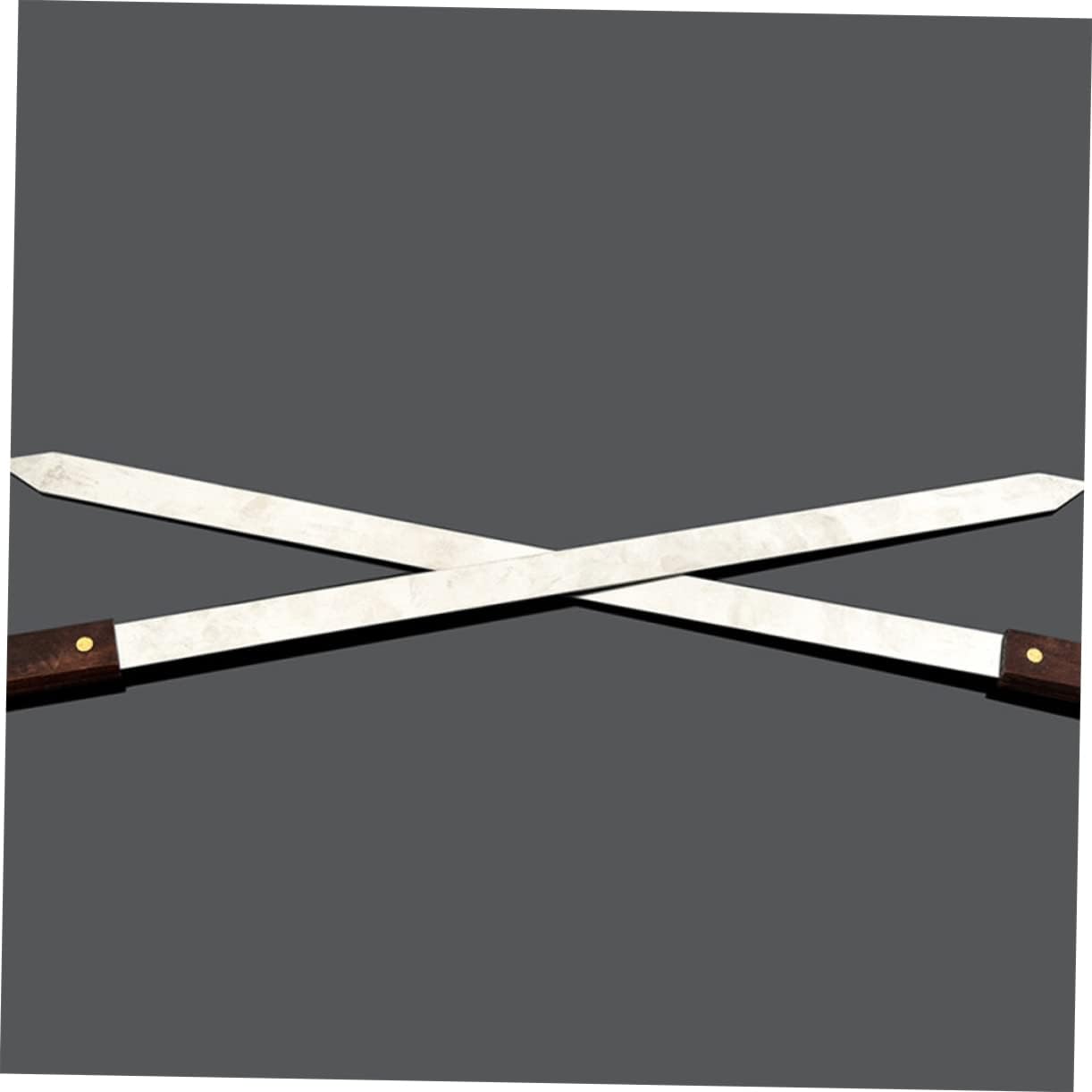 VICASKY 5pcs Stainless Steel Bbq Skewers Wooden Handle Flat Meat Skewers for Barbecue Reusable Rustless for Outdoor Dinner