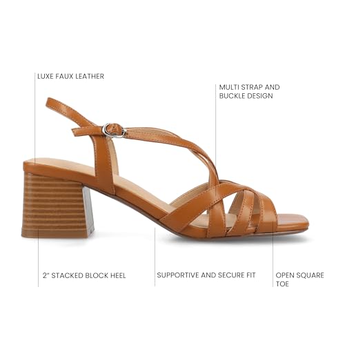 Journee Womens Block heel Cushioned Footbed Shyla Crisscross straps Faux Leather Multi Straps 2-3 inch heel Open Toe3