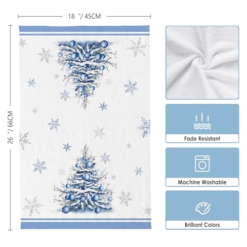 Image of Winter Ball Trees Blue Kitchen Towel Snowflakes Cold Outside Dish Towels Set of 2, Christmas Xmas Seasonal 18 x 26 Inch Hand Towel Quick Drying Dishcloth Decor for Kitchen Bathroom Home
