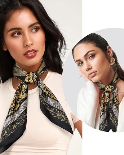 AWAYTR 27.5” Satin Head Scarf for Women Like Silk Scarf Hair Bandanas Women 2Pcs Satin Neck Scarf Headscarf Hair Wrap3