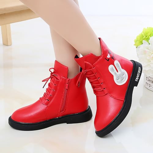 IWIHMIV Winter Short Boots Girls Comfortable Soft Lace Up Warm Shoes Toddler Non Slip Winter Leather Ankle Boots2