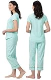 PajamaGram Womens Pajama Sets Cotton - Capri Pajamas, Mint, L, 12-14