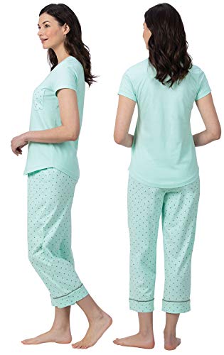 PajamaGram Womens Pajama Sets Cotton - Capri Pajamas, Mint, L, 12-14