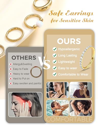 Adramata 8Pcs Nasenpiercing Ring Chirurgenstahl Septum Rings Hypoallergen Nasenring Clicker Lippenpiercing Ring Helix Piercings Conch Tragus Piercing Ohr Gold/Silber