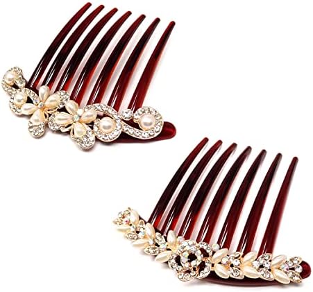 Honbay 2PCS 7 Teeth Hair Side Combs Pearl Crystal Rhinestone Floral Twist Combs Rhinestone Flower Hairpin Decorative Hair Combs Accessories for Women (2 Style)