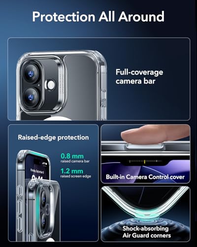 ESR Hoesje voor iPhone 17, valbescherming van militaire kwaliteit, schokabsorberende Air Guard hoeken, Camera Control afdekking, compatibel met MagSafe-accessoires, Hybrid Series, transparant - Afbeelding 4