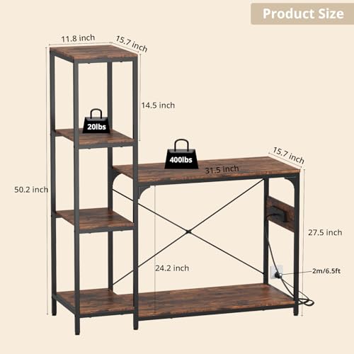 Image of VOWNER 20-29 Gallon Fish Tank Stand with Power Outlet, Wood Aquarium Stand with Shelves for Fish Tank Accessories Storage, Heavy Duty Metal Frame, Turtle Reptile Terrarium Stand, Load 500lb, Brown