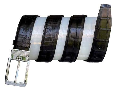 vinacreations Black Alligator Belly Leather Belt Men Dress Golf Crocodile Belly Adjustable Belt 1.5