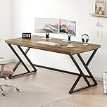 LVB Industrial Home Office Desk, Wood Computer Executive Desk for Student, Modern Writing Study Table for Living Room Bedroom, Rustic Metal Computer Gaming Work Table with Storage, 55 Inch, Rustic Oak