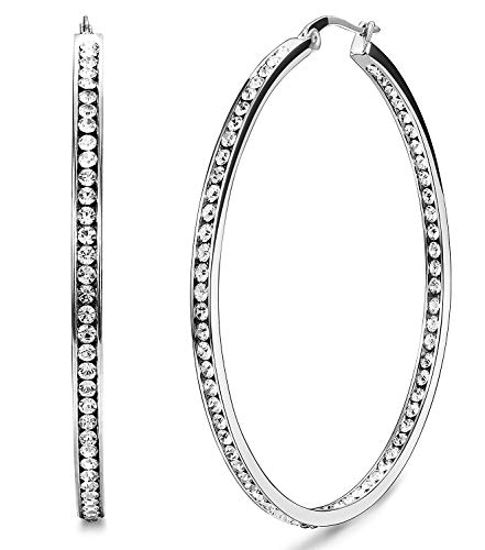 Sterling Silver Inside-Out Hoop Earrings with CZ 55mm