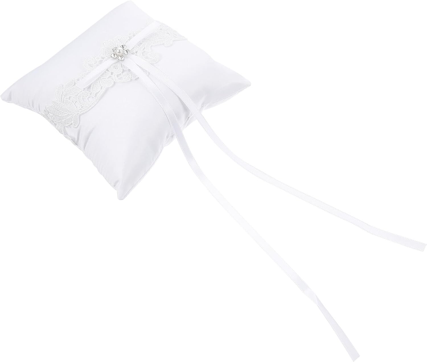 Lace Ring Pillow with Bowknot Ribbon Romantic Wedding Ring Cushion for Ceremony Bearer Pillow