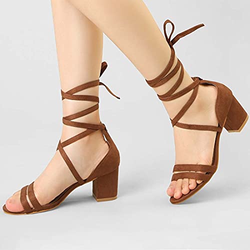 Allegra K Allegra K Women's Open Toe Lace Up Color Block Heel Brown Sandals - 7.5 M US