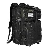 WOLT Mochila tática militar masculina Molle de 45 L, pacote de assalto de 3 dias, mochila resistente para caminhadas, academia, camuflagem preta