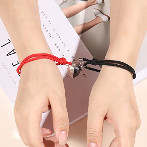 Couples Bracelets For 2, Matching Bracelets For Couples, Magnetic Best Friend Bracelet, Couples Valentines Gifts For Boyfriend Girlfriend Best Friend Bracelets (Red Bracelet Set) #TOP3
