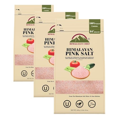 Image of Himalayan Chef Pink Himalayan Salt Fine Grain, 1 lb Bag - Pure, Natural, Kosher, Non-GMO, Mineral-Rich, for Cooking, Seasoning, Baking, Table Use, (Pack of 3)
