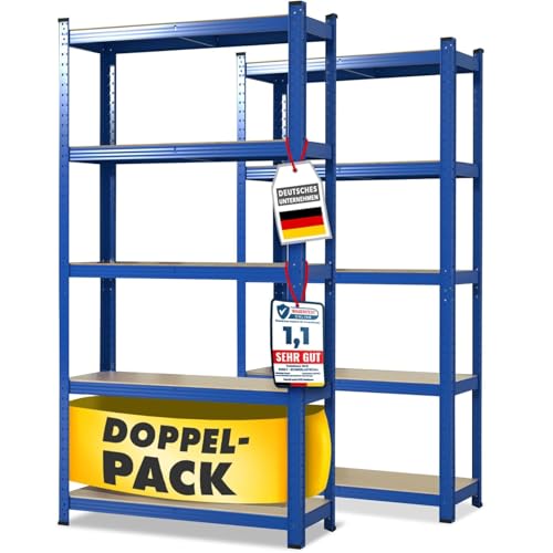 KARAT Schwerlastregal, 2er Set - Steckregal, Kellerregal, Lagerregal - 5 verstellbare Böden (Blau, 50 x 100 x 200 cm)