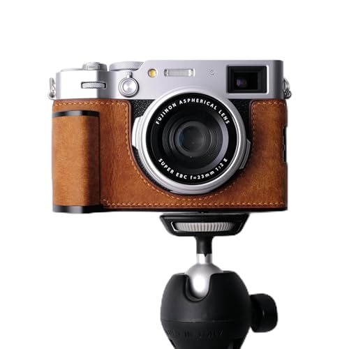 Demi-étui cuir véritable Fujifilm X100VI cousu main avec base métal robuste