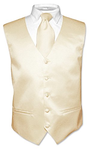 Men's Dress Vest & NeckTie Solid Light BROWN Color Neck Tie Set for Suit or Tux
