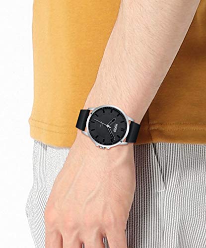 Hugo #First Men's Quartz Stainless Steel And Leather Strap Casual Watch, Color: Black (Model: 1530188) #TOP3