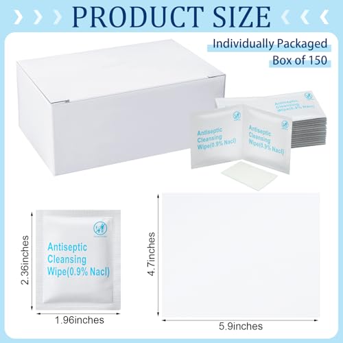 Treela 150 Pcs Sterile Saline Wipes Antiseptic Cleansing Individually Wrapped Travel Wet Wipes Unscented Cleansing Face Eye Wound Aftercare Swabs for Adult Travel Individual Packet