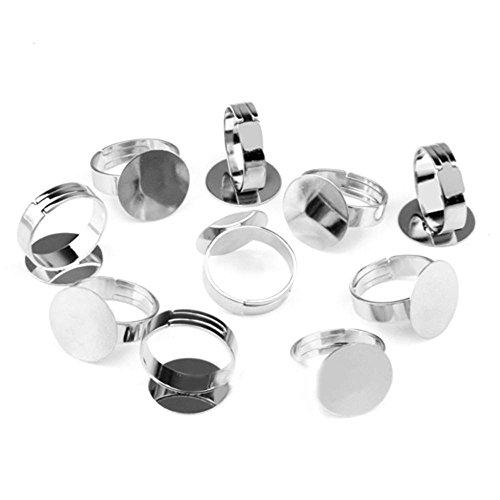 Ecloud Shopu00ae 10 pcs Anneau en Argent plaqué Ajustable à Anneau Design Unique avec Base Blanche 16mm