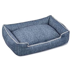 Jax & Bones Dog Bed Lounge – Machine Washable Bed for Dogs – Extra Heavy Duty Bolstered Sides – Small Stonewash Blue Dog Mat Beds | 24 x 18 Inches