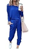 PRETTYGARDEN Women's 2023 Fall Two Piece Outfit Long Sleeve Crewneck Pullover Tops and Long Pants Tracksuit (Blue,Small)