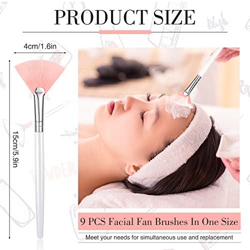 Image of 9 Pieces Facial Fan Mask Brushes, Soft Facial Applicator Brushes Tools for Peel Glycolic Makeup for Mud Cream(Pink, White)